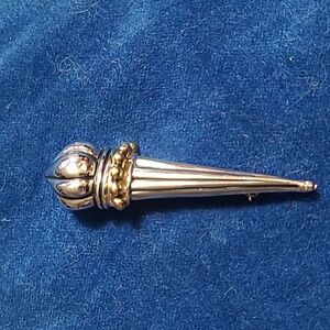 2/$12 Silvertone torch/scepter brooch with goldtone details